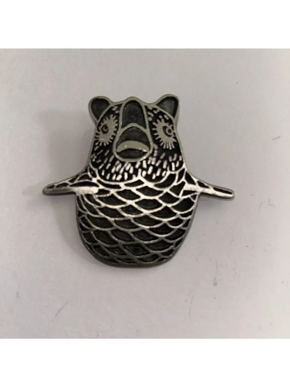 Native American Tie Owl Brooch Pin Made Jewelry NEW Silver & Black